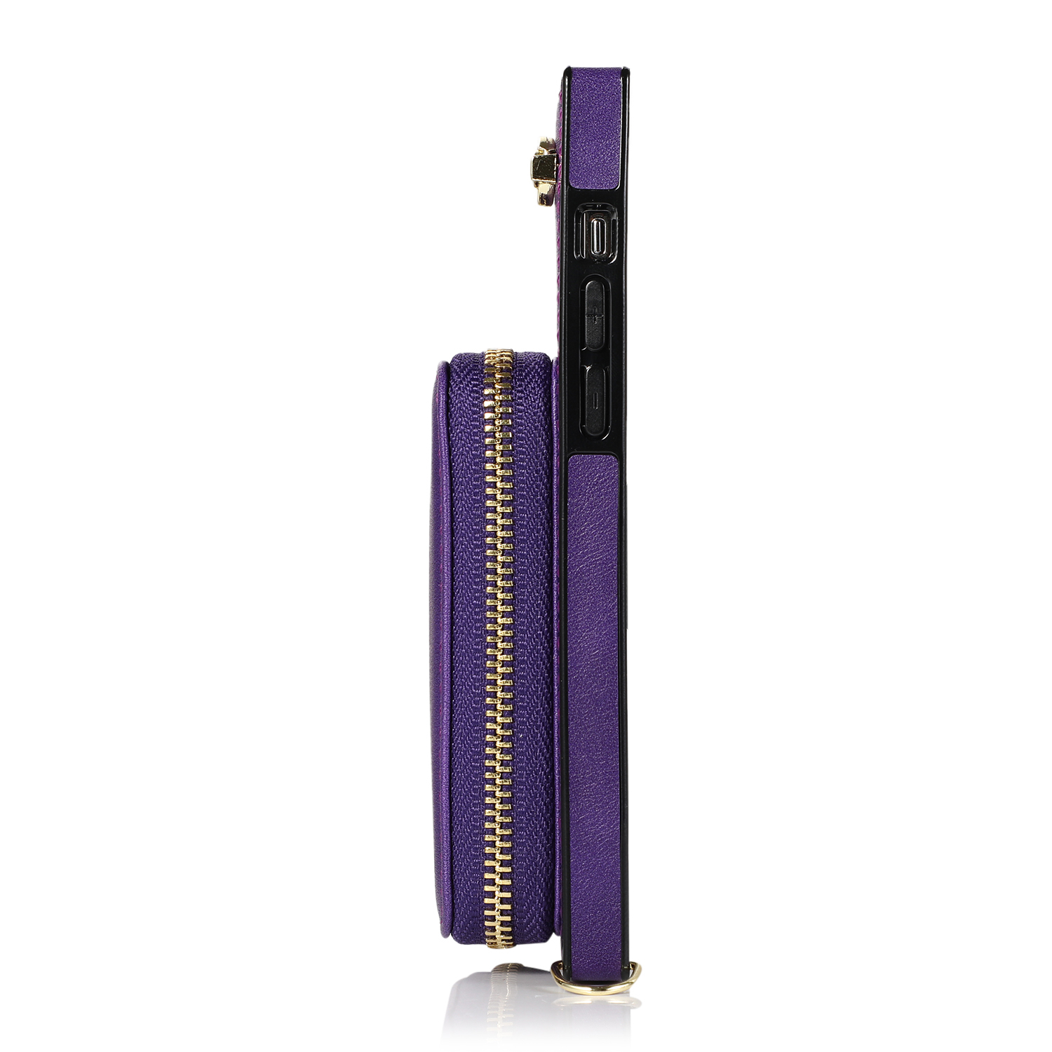 iPhone 13 Necklace Leder Schutz Hülle mit Kartenfächer   Handykette (140cm) - Violett