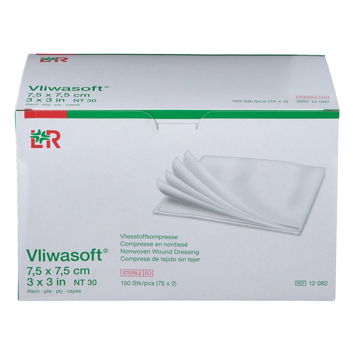 Vliwasoft® Vliesstoffkompresse 7,5 cm x 7,5 cm 4lagig steril