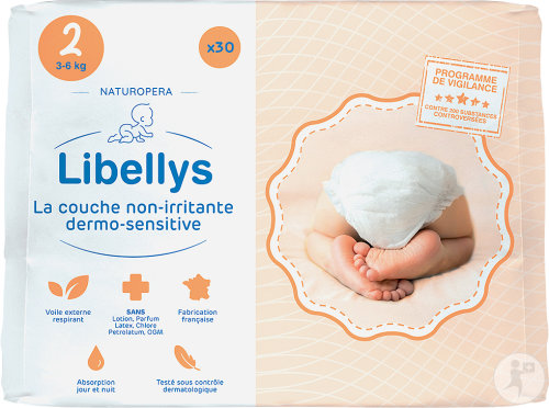 Libellys Couche Non-Irritante Dermo-Sensitive 3-6kg Taille 2 Pièces 30