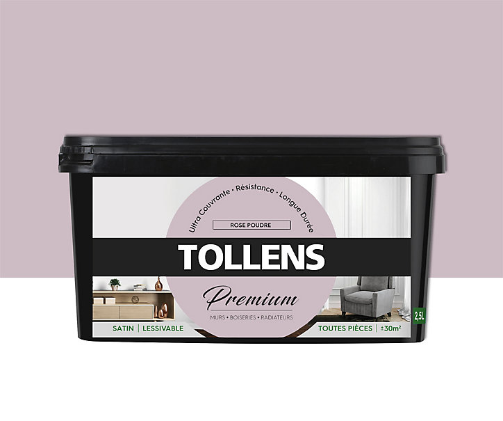 Peinture Tollens premium murs, boiseries et radiateurs rose poudré satin 2,5L