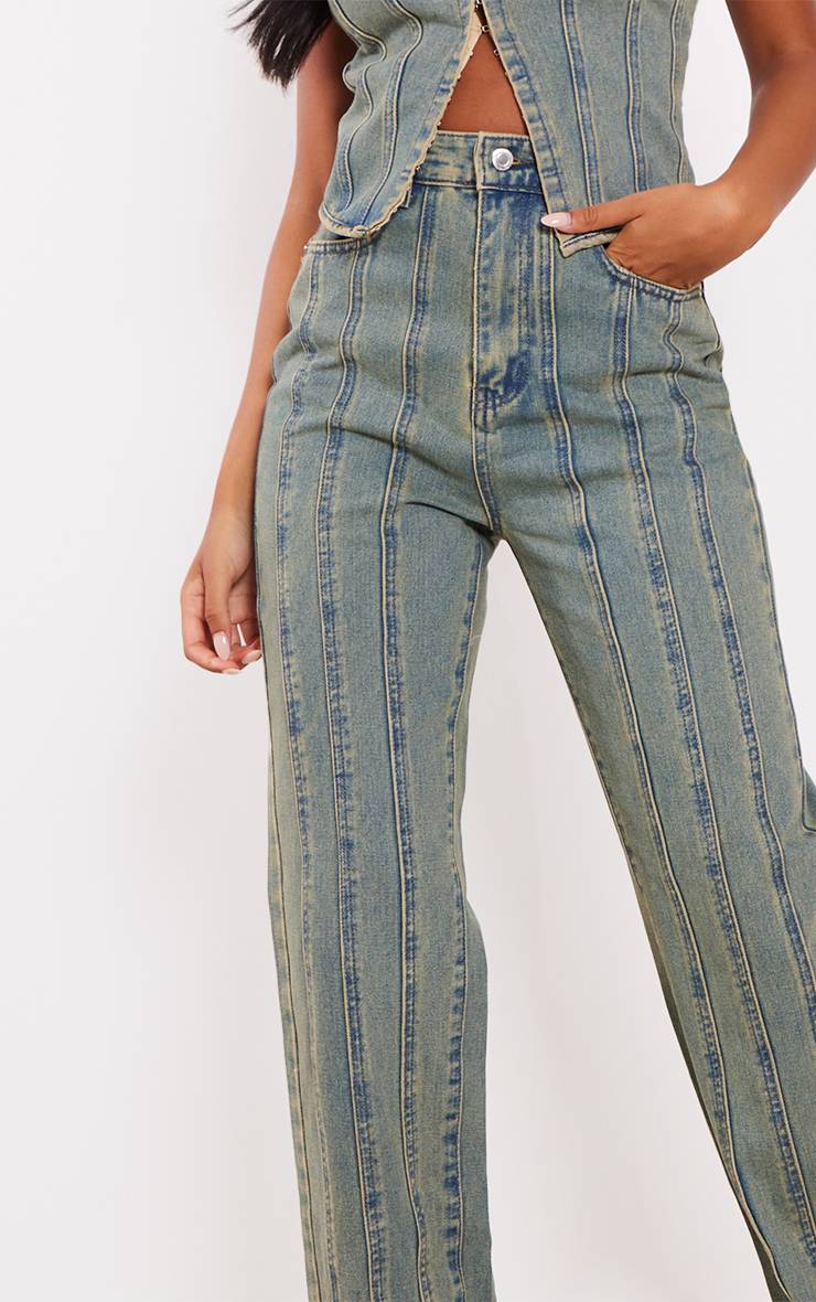 Indigo Vintage Wash Jean Taille Haute À Détails De Coutures Contrastées Pour Grande Taille