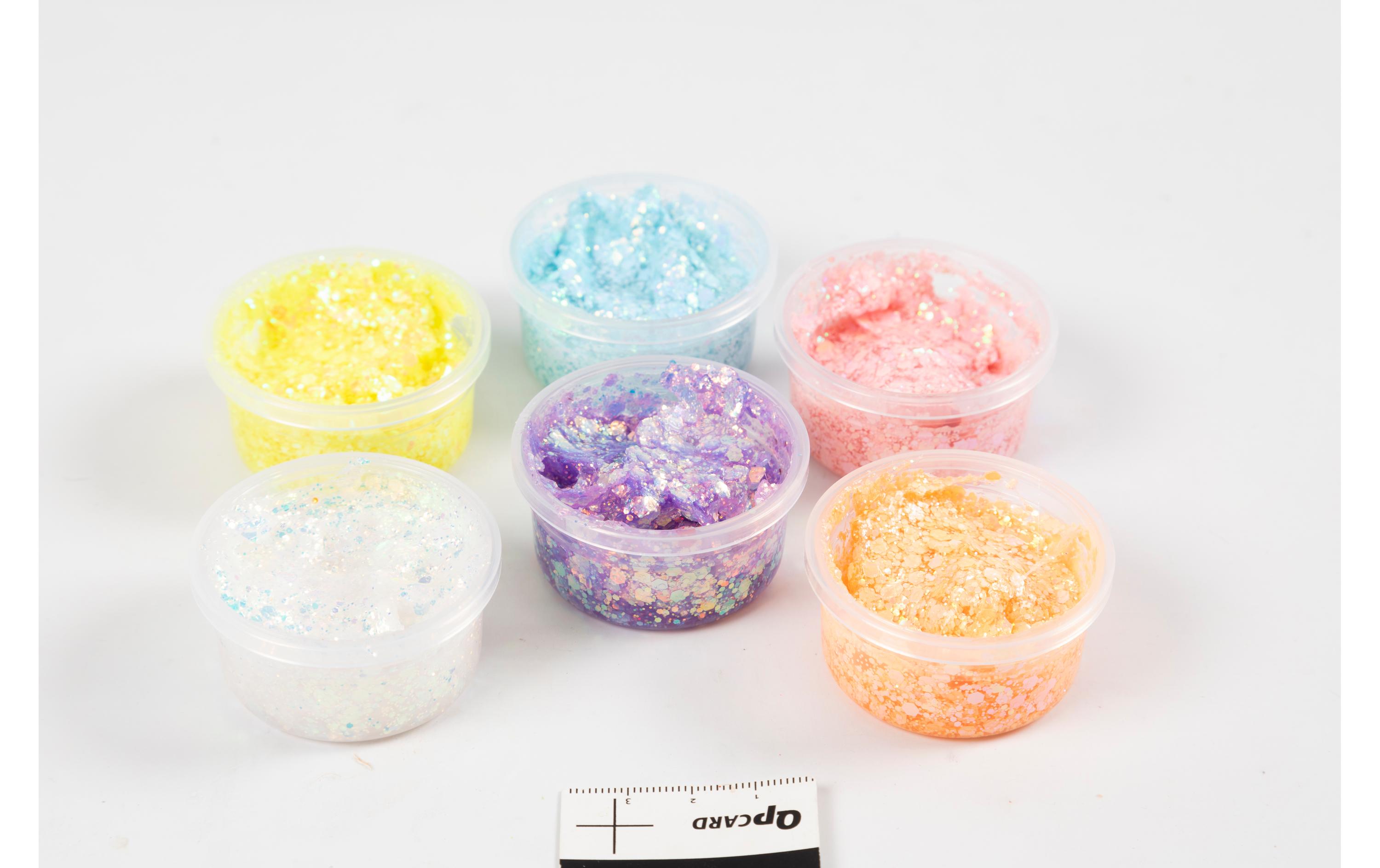 Modelliermasse Glitter Clay 6 x 20 ml, PastellfarbenTransparente Modelliermasse mit Glitzerflocken