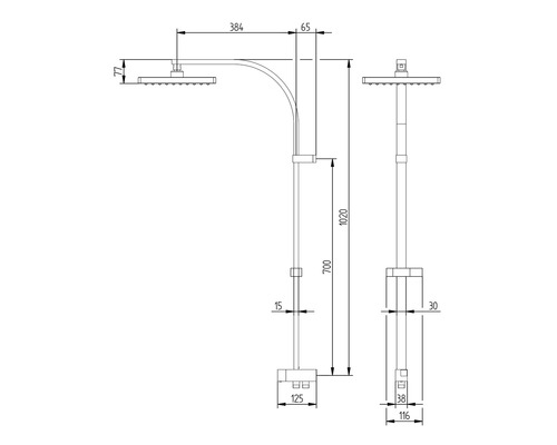 Douchekolom incl. omstelling Schulte Vierkant chroom D9636 02