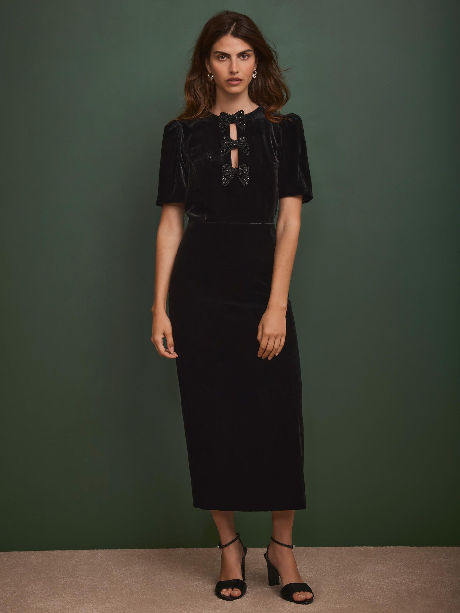 Mint Velvet Velvet Bow Midi Dress