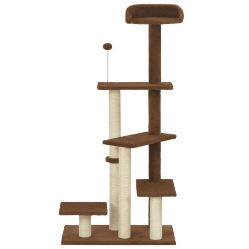 Arranhador marrom para gatos com hastes de sisal.