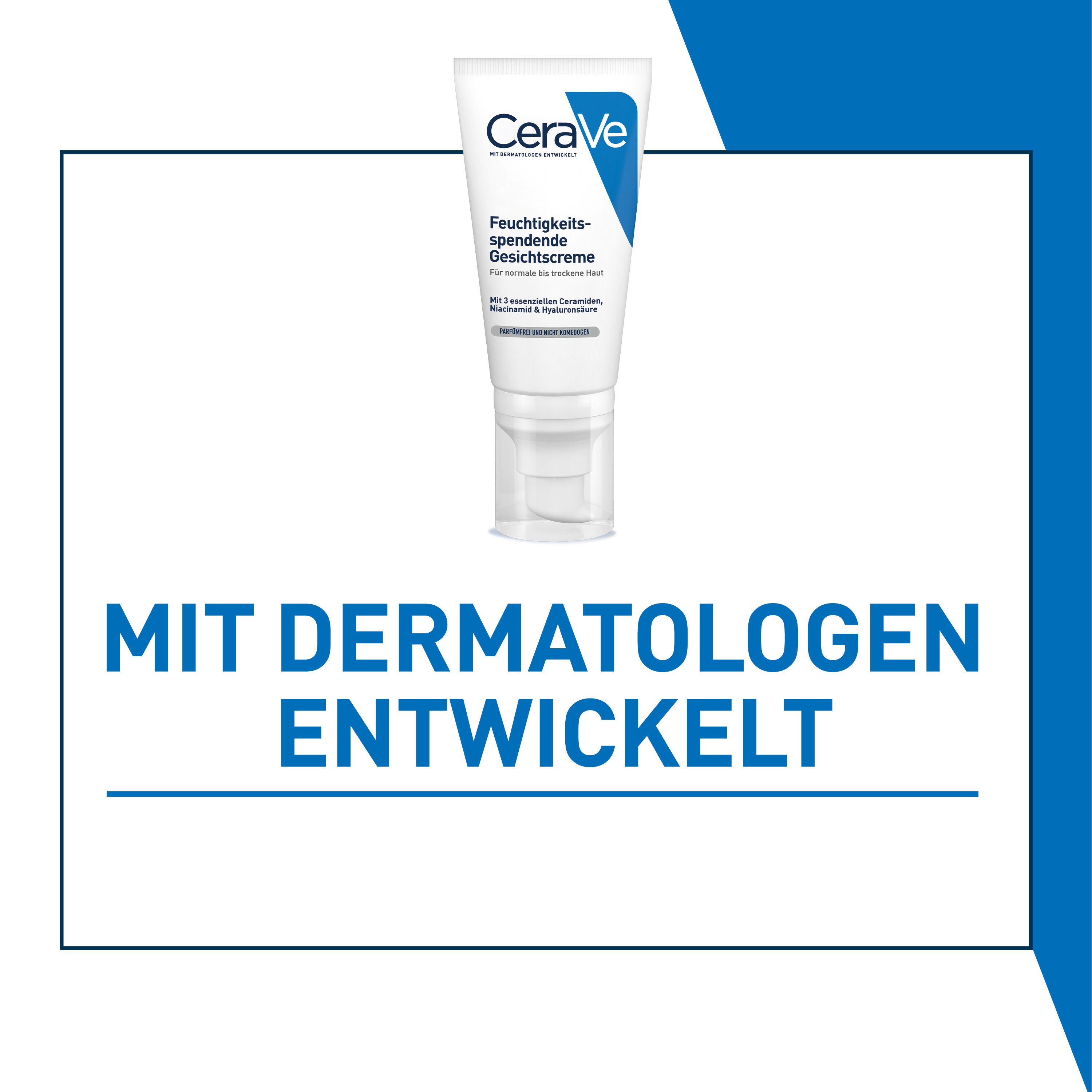 CeraVe Feuchtigkeitsspendende Gesichtscreme: hydratisierende Gesichtspflege mit Hyaluron, Niacinamid und Ceramiden für normale bis trockene Haut