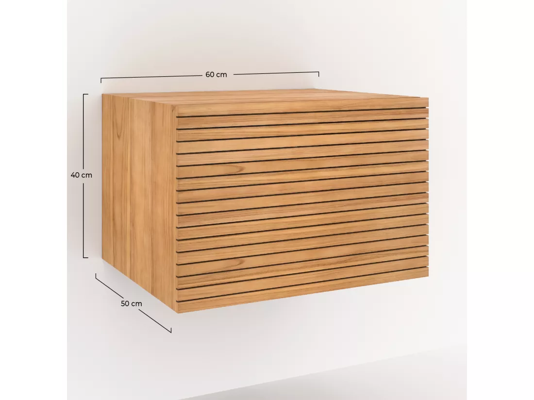 Meuble de salle de bain suspendu en bois de teck 60 cm - Raye