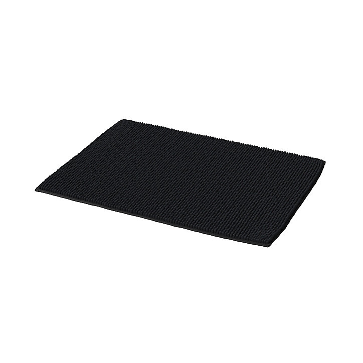 Tapis de bain rectangulaire GoodHome Kina coloris noir en polyester L.70 x l.50 cm