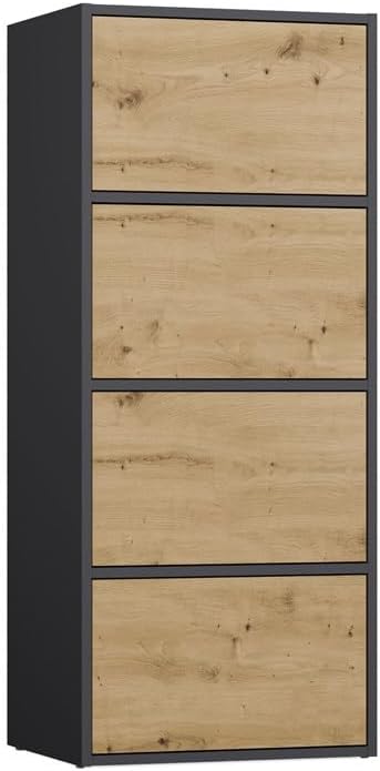 CDF Kommode Schrank Hochschrank mit 4 Türen und Einlegeböden - für Wohnzimmer Schlafzimmer Flur Büro – Grifflose Fronten – Modernes Design und langlebige Ausführung – Anthrazit Eiche Artisan Alma