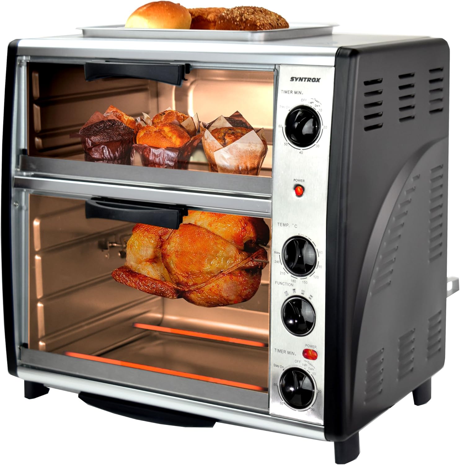 Syntrox Germany 42 Liter Edelstahl Doppel Backofen mit Barbecue