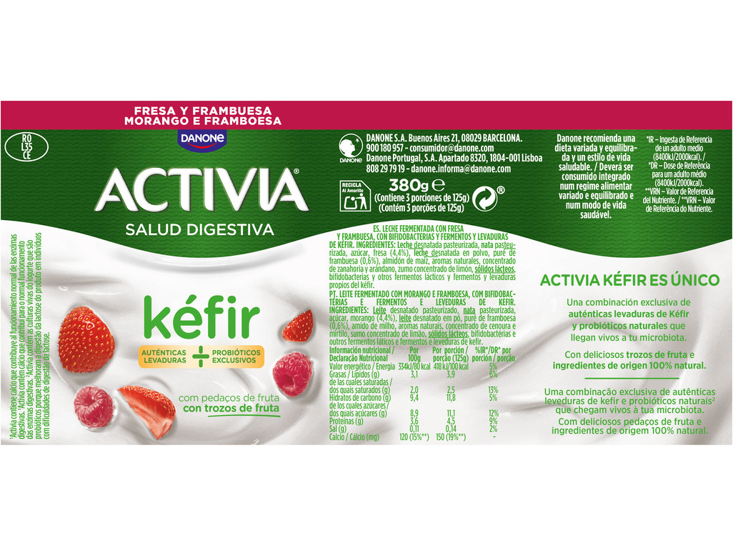 KEFIR ACTIVIA MORANGO FRAMBOESA 380G
