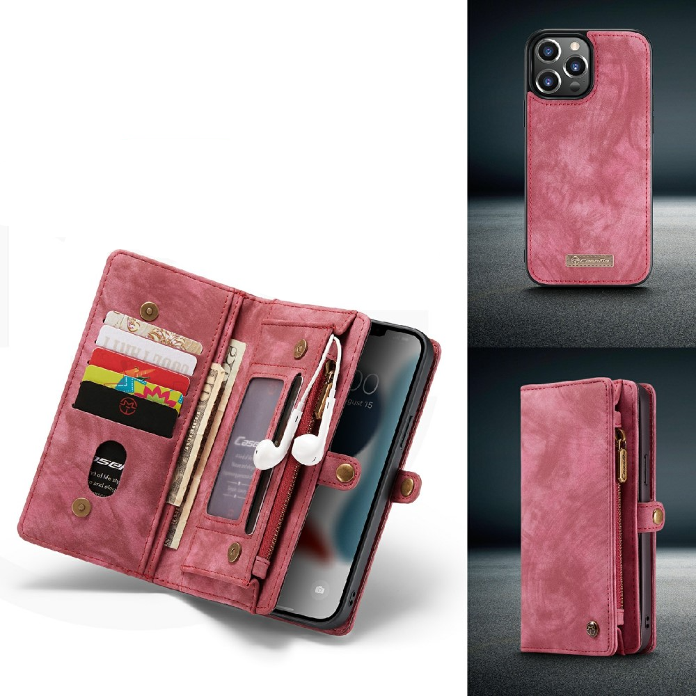 iPhone 13 Pro 2in1 Leder Tasche   Magnet Hardcase Karten Etui - Rot