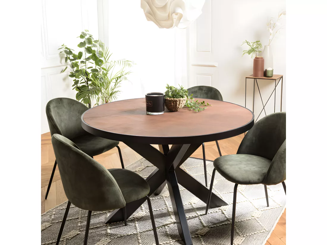 BASILE - Table à manger 120x120 couleur rouille effet pierre