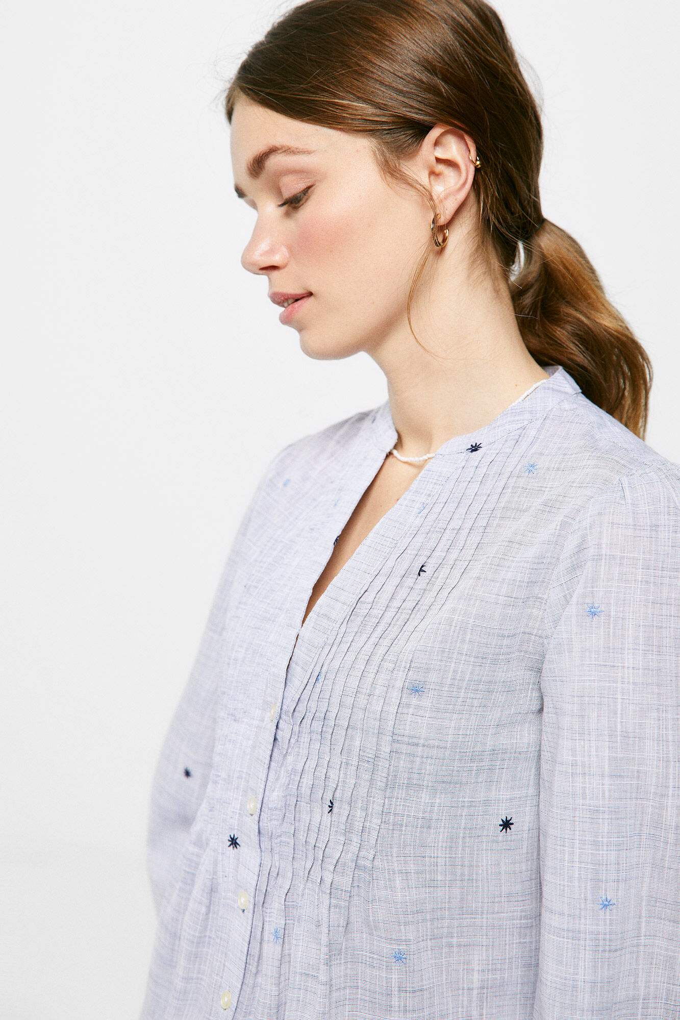 Blusa bordada com estrelas - Azul Médio
