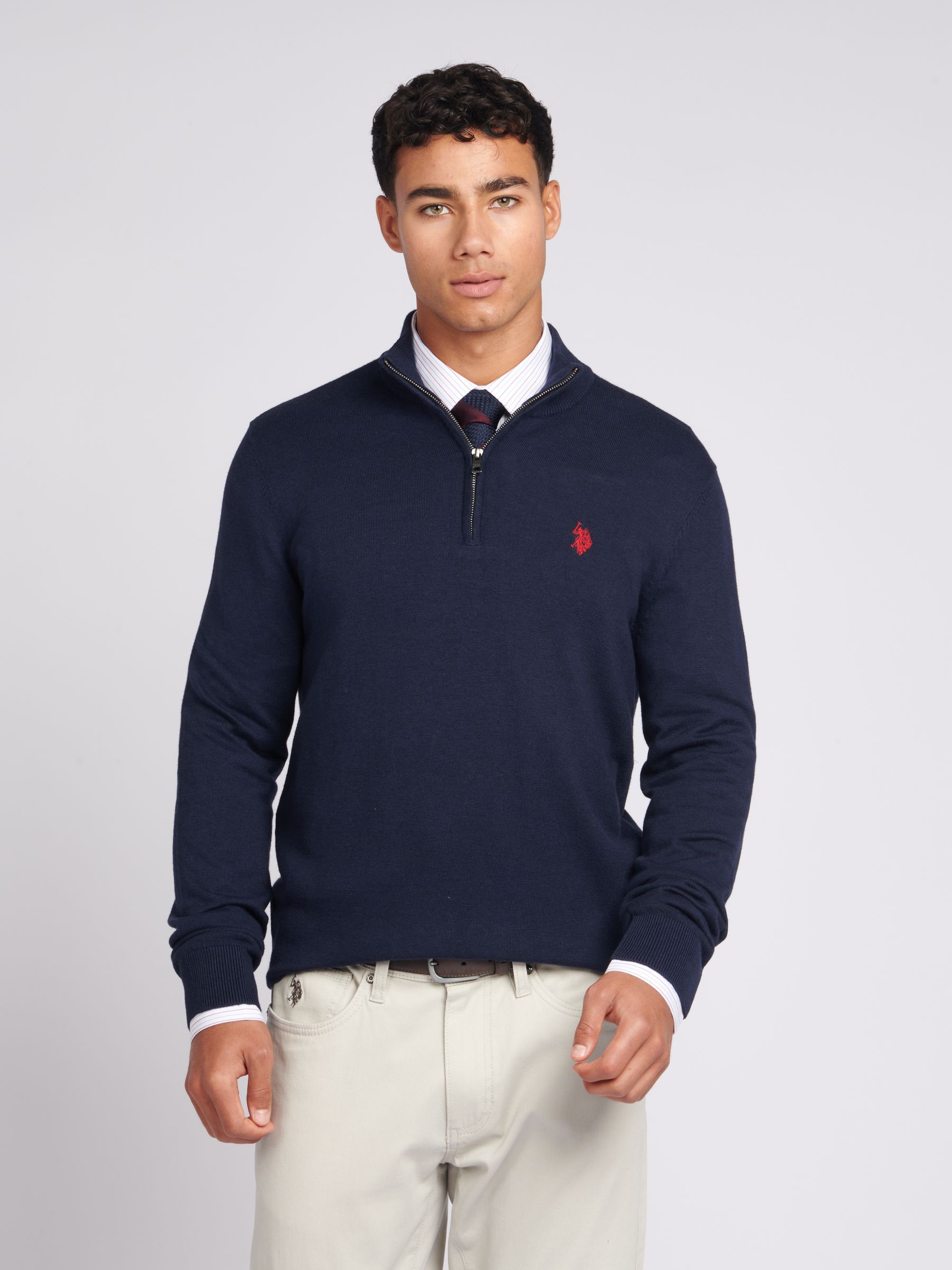 Marineblauw - U.S. Polo Assn. Katoenen Opstaande kraag 1/4 gebreid met rits