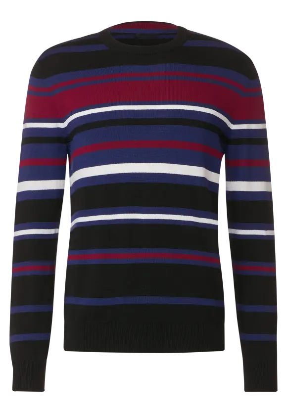 Feinstrick Streifenpullover - true blue