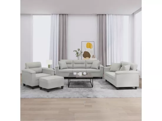 Ensemble de canapés 4 pièces coussins Gris clair Tissu microfibre