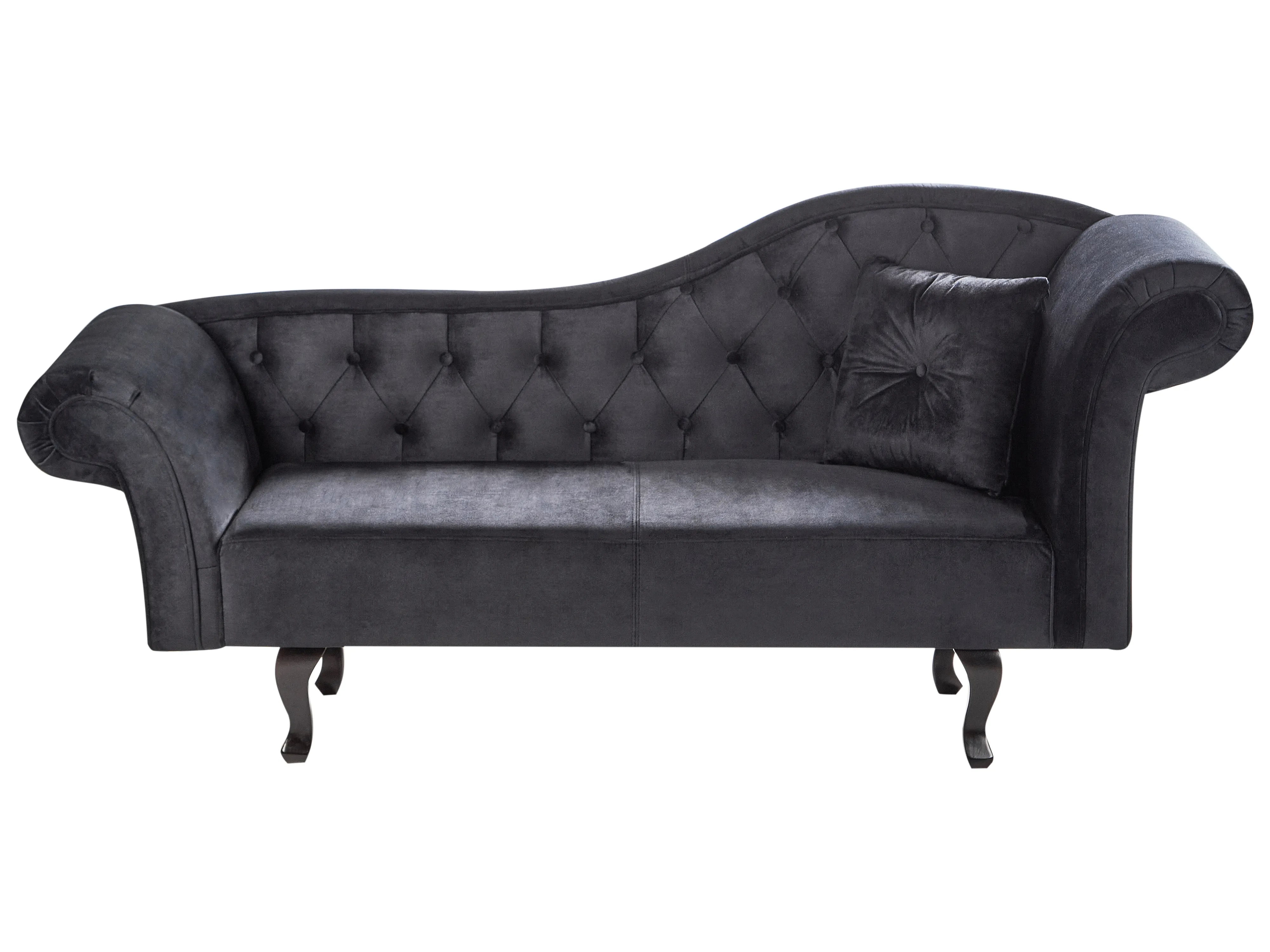 Rechtszijdige chaise longue LATTES II Fluweel Zwart met kussen