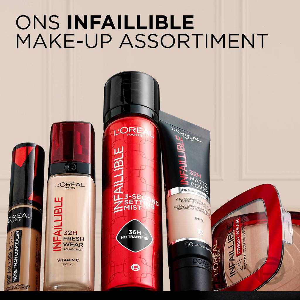 Camoufleert goed en voelt zacht aan.Infaillible 24H Fresh Wear Foundation in a Powder foundation - 20 Ivory