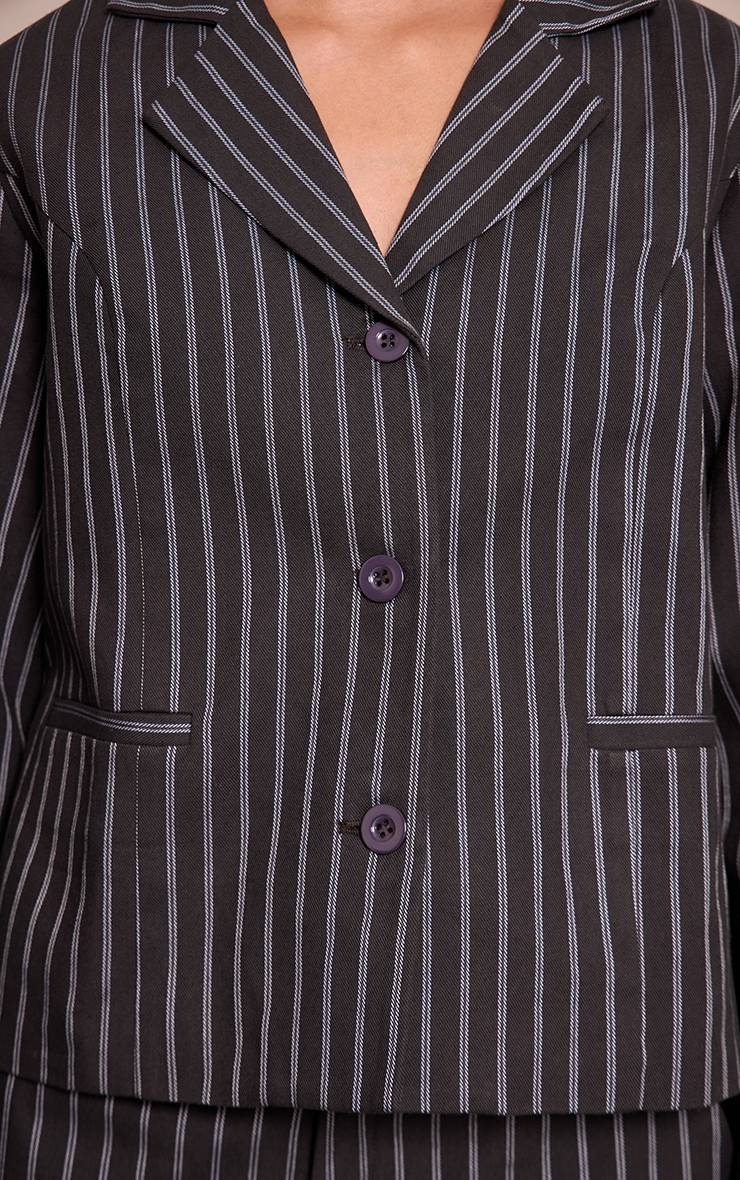 Bleu Marine Blazer Ajusté Court À Fines Rayures Sombres
