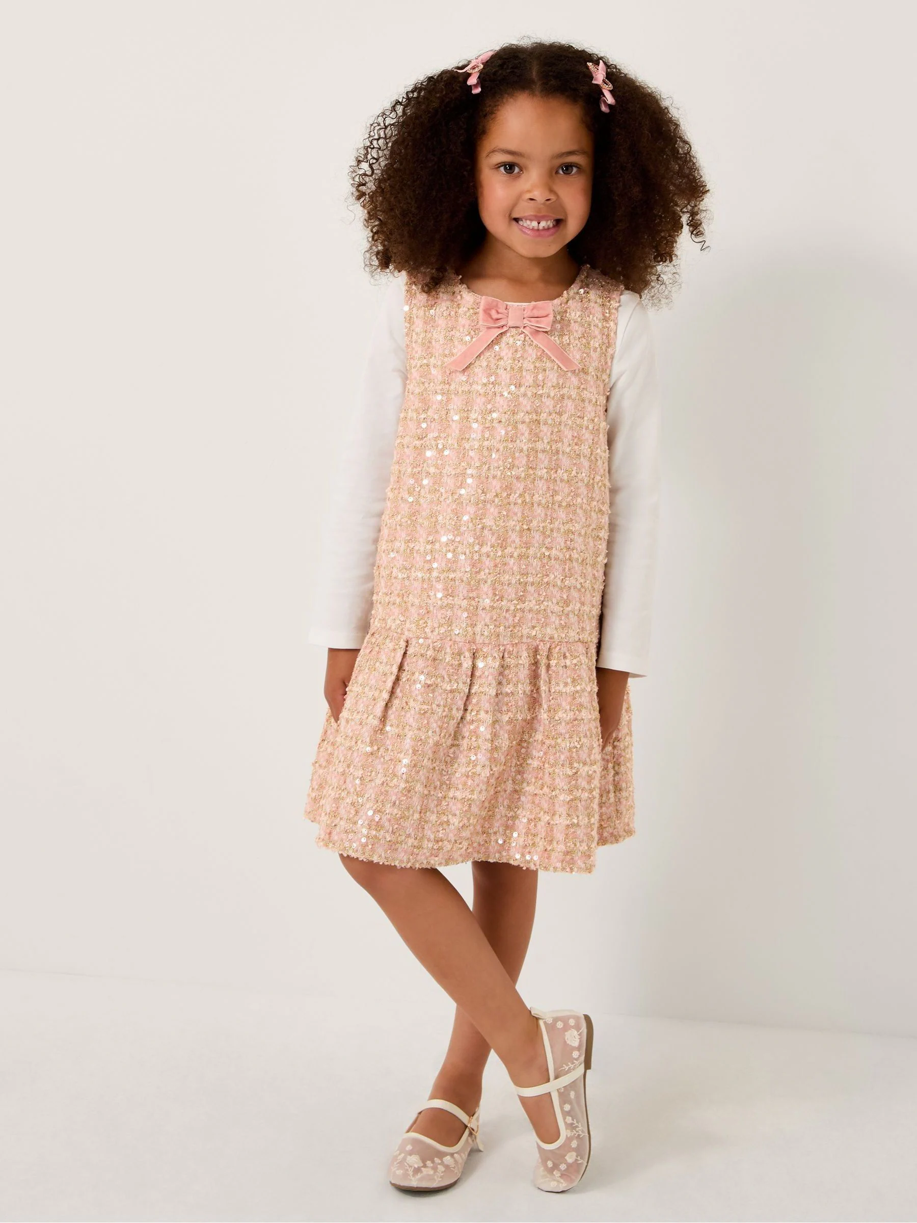 Monsoon Tweed Bow Sleeveless Pinafore Dress