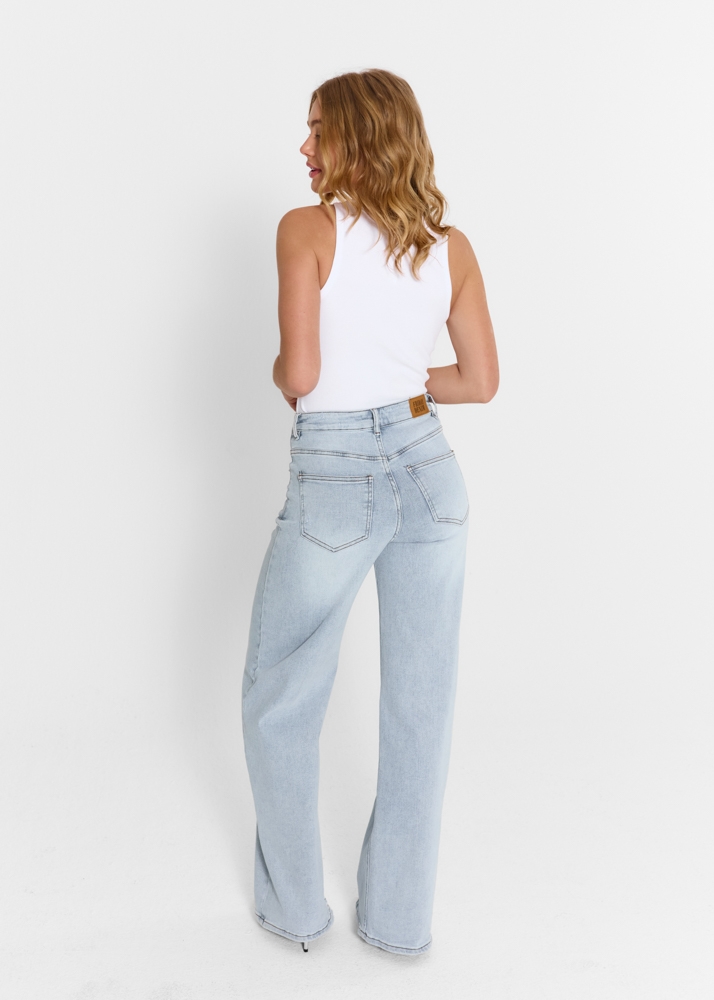 Wide leg stretch jeans sky blauw