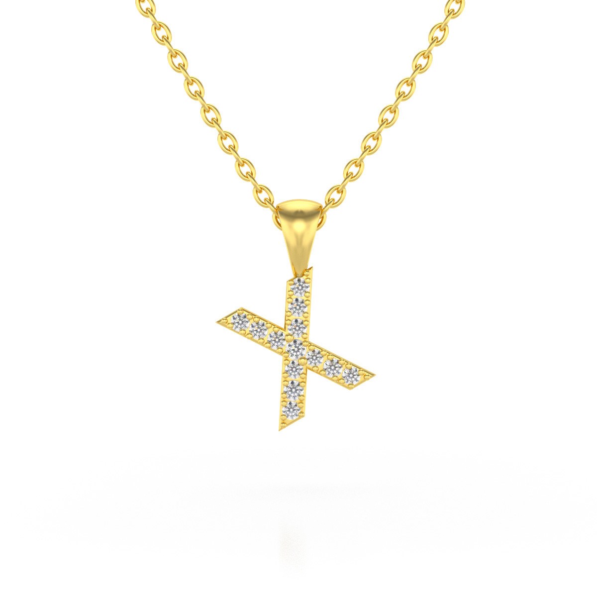Collier Pendentif ADEN Lettre X Or 750 Jaune Diamant Chaine Or 750 incluse 0.72grs