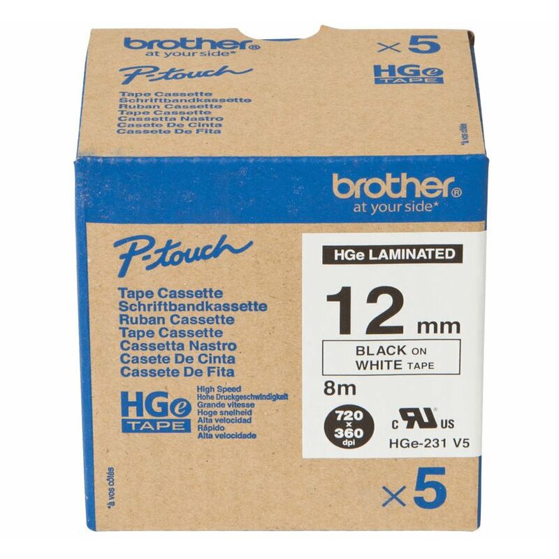 Brother P-Touch Band HGe-231V5 Multipack, 5 Stück, 12 mm, schwarz auf weiss