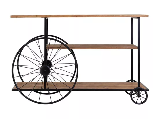 Console en bois et métal laqué noir avec 2 étagères 120x42x78h cm