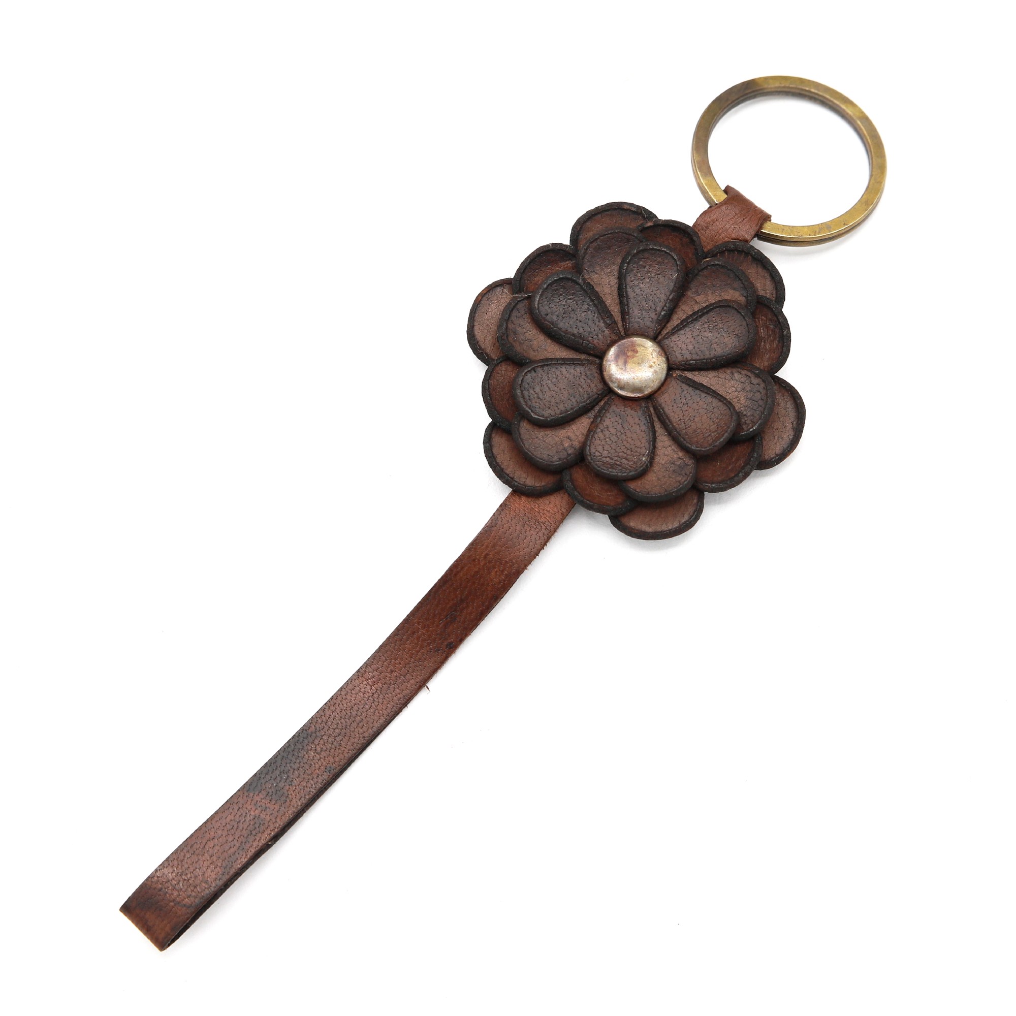 Schlüsselring mit Anhänger 'Blume' aus Leder, braun, L 15 cm, B 5 cm günstig bestellen
