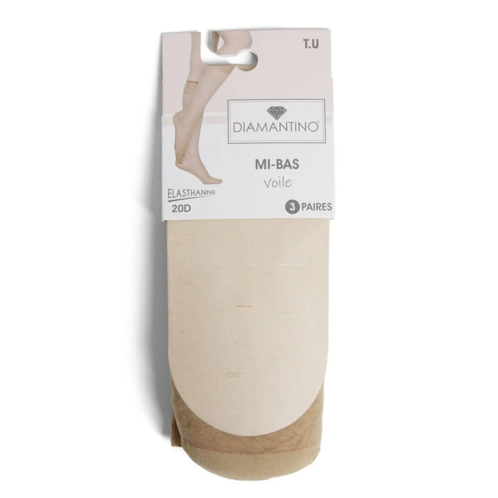 Lot de 3 paires de mi-bas chair femme polyamide et tulle voile 20D