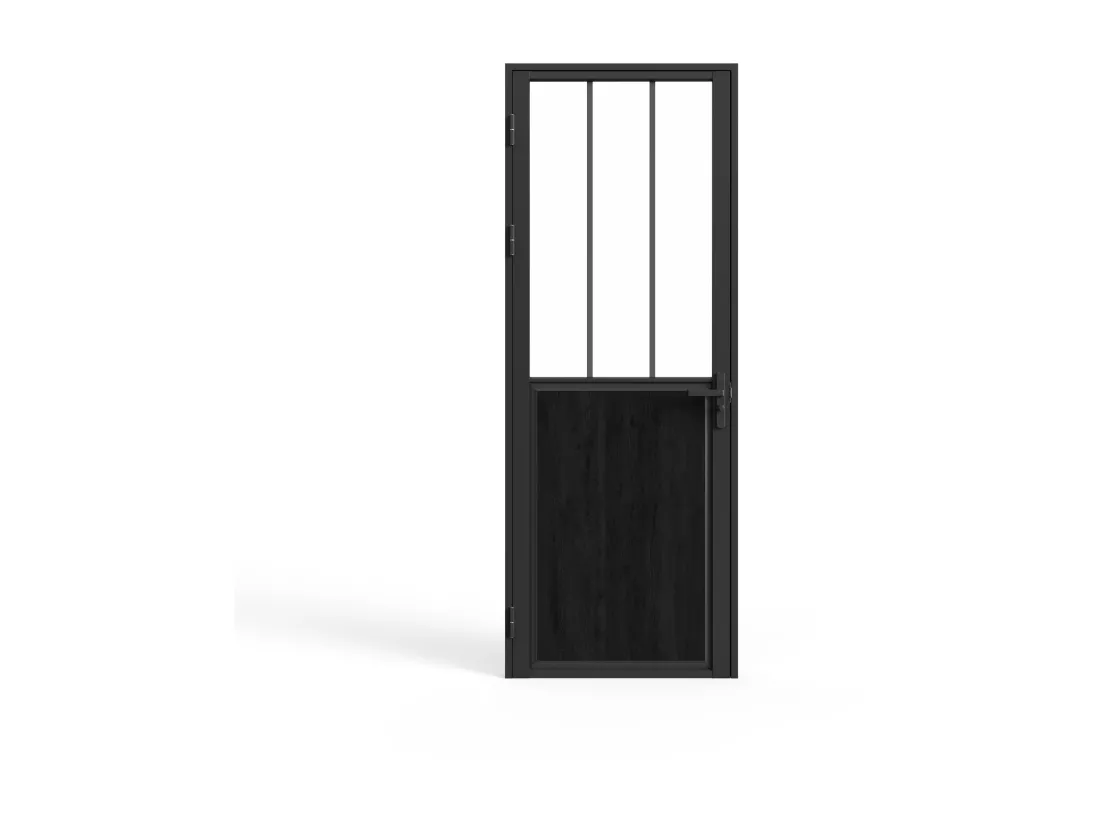 Bloc porte réversible en aluminium et verre trempé style atelier - H204 x L93 cm - Noir - ERMELO