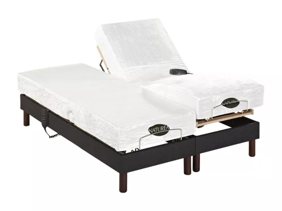 Lit électrique de relaxation déco lattes et plots + matelas mémoire de forme - 2 x 70 x 190 cm - Tissu - Anthracite - THESEE de NATUREA