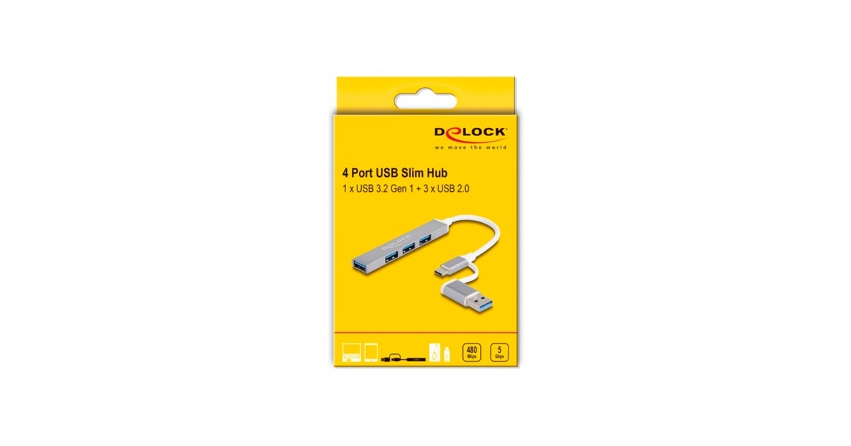 DeLOCK64214 usb-hub  (3x USB-A 2.0, 1x USB-A 3.2 Gen 1 (5 Gbit/s))