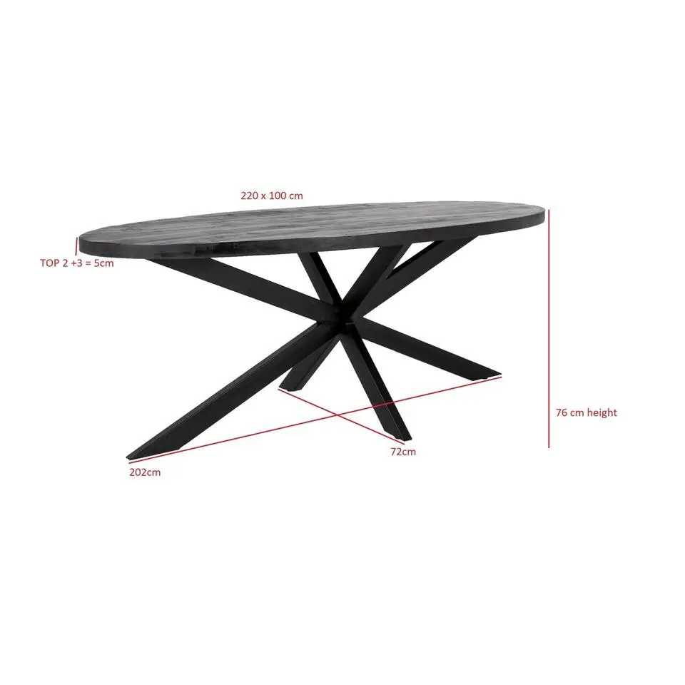Eettafel Ovaal 220cm - Mangohout Naturel - Matrix-Poot - Mansour