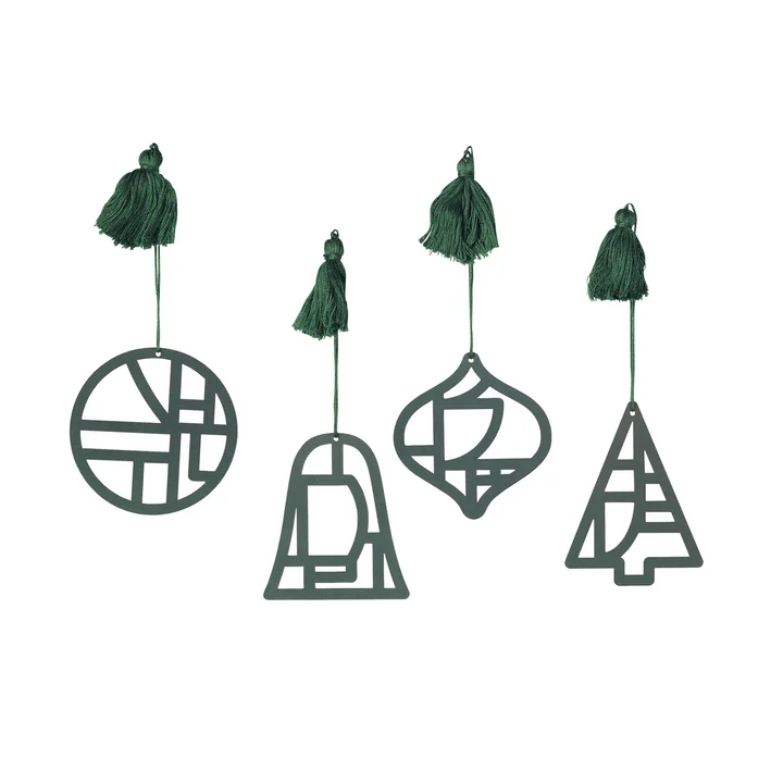 Broste Copenhagen - Christmas Fili Deko-Anhänger, Ø 8 cm, deep forest (4er-Set)