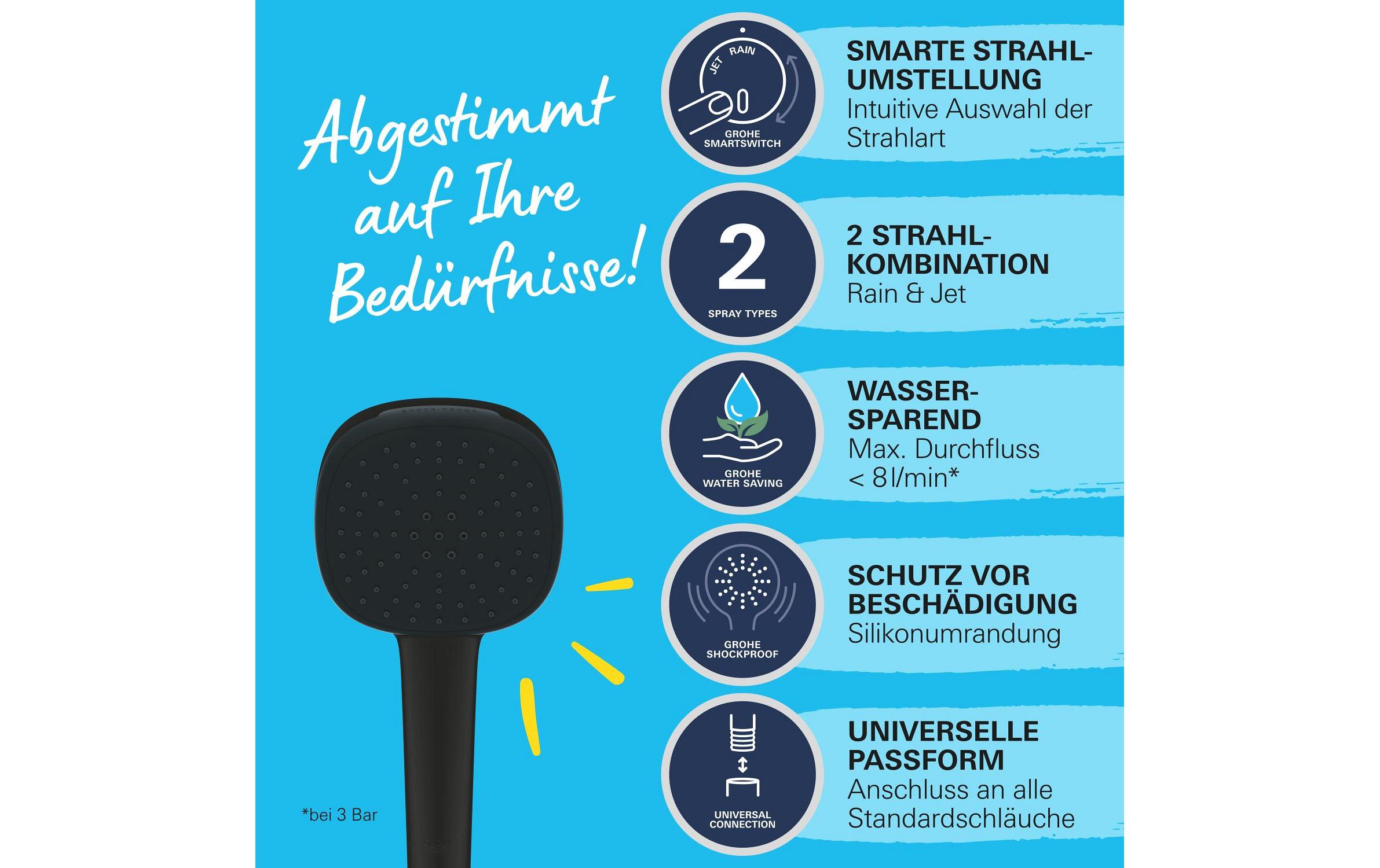 Handbrause Vitalio Comfort 110 MattschwarzBrause mit zwei Strahlarten