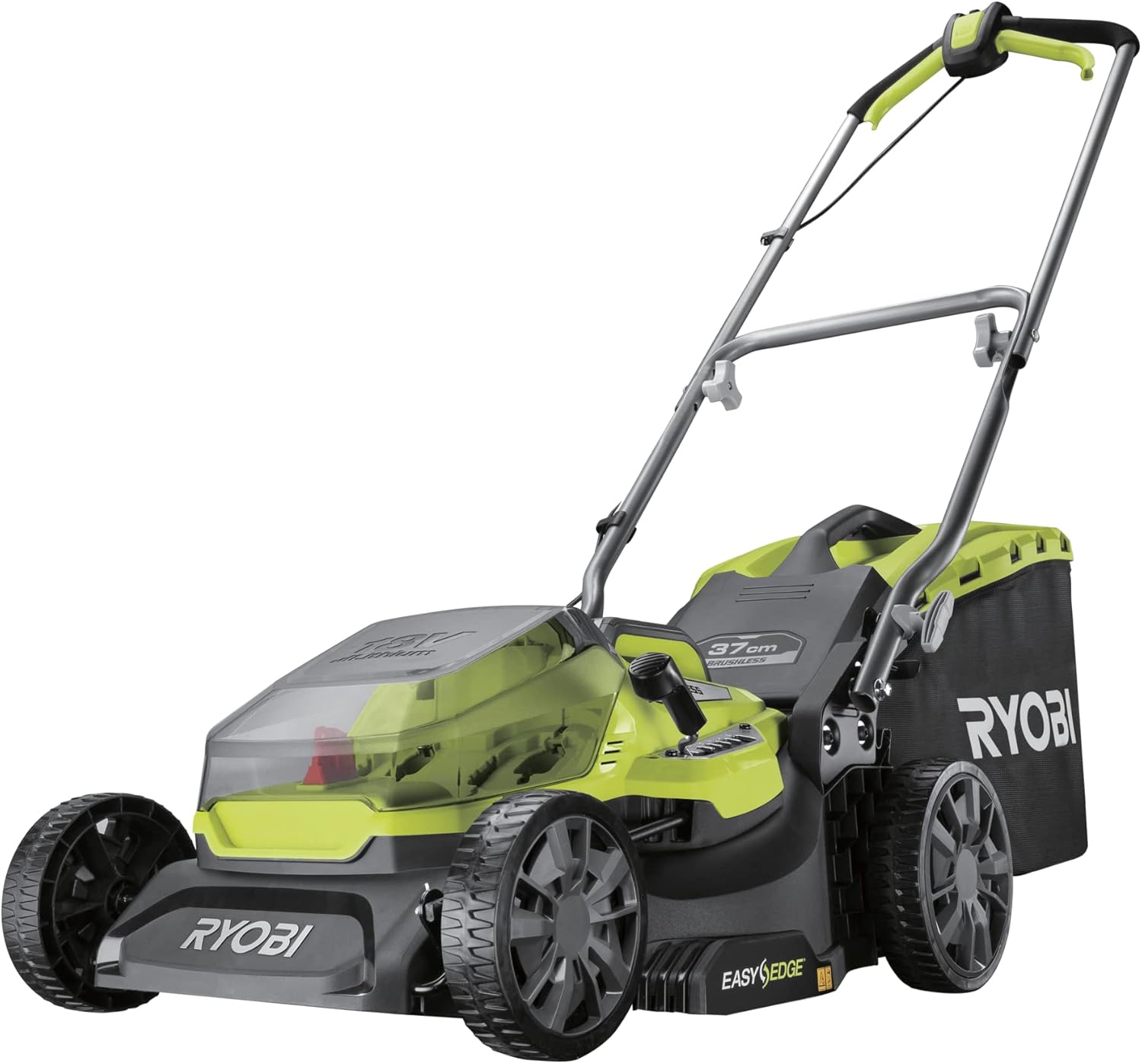 RYOBI 18 V ONE+ Akku-Rasenmäher RY18LMX37A-0 – 37 cm Schnittbreite, ohne Akku & Ladegerät, bürstenloser Motor, für mittlere Rasenflächen