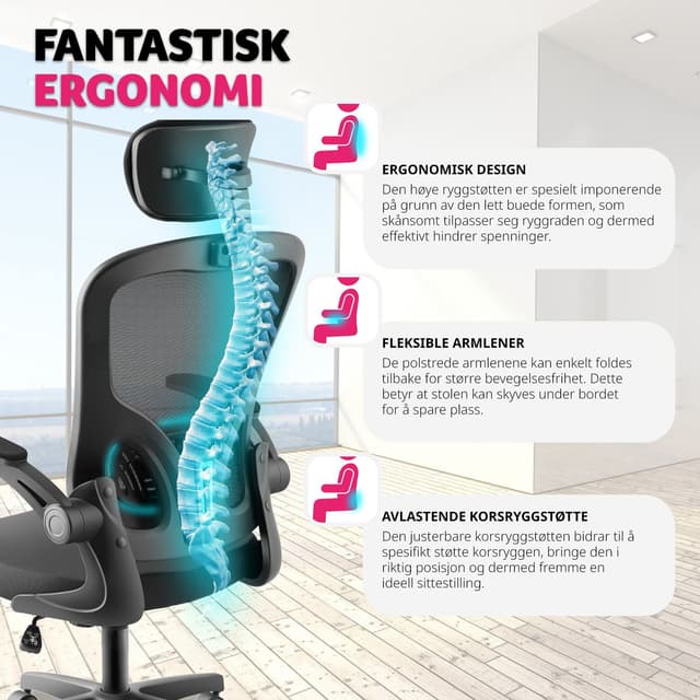 Kontorstol Arges, ergonomisk med justerbar nakkestøtte