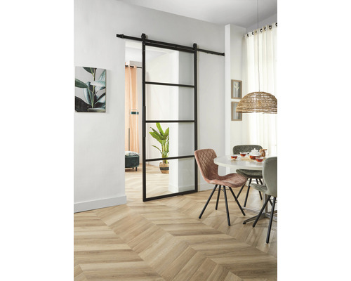 Intersteel Cubo Basic schuifdeur complete set, zwart met gehard veiligheidsglas, 98x215 cm, inclusief deurblad, Basic schuifdeurbeslag en krukset.