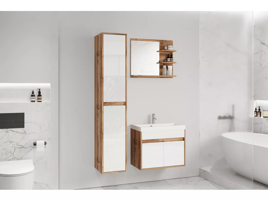 Ensemble de salle de bain - avec meuble sous-vasque Wotan / Blanc brillant - LUANI