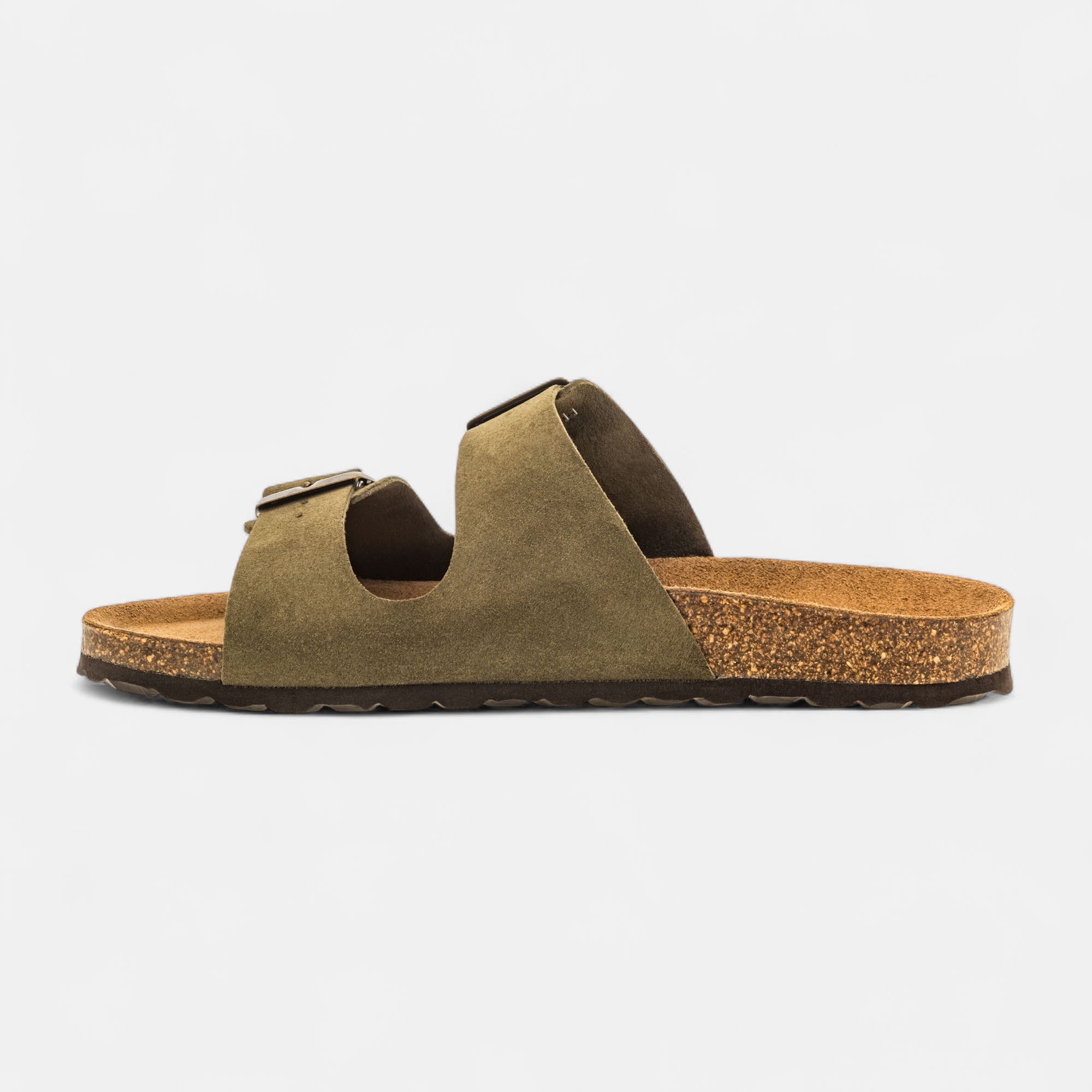 Mules semelle liège Homme en cuir kaki