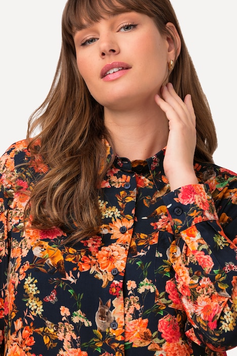 Hemdbluse, Waldmuster, Hemdkragen, Langarm