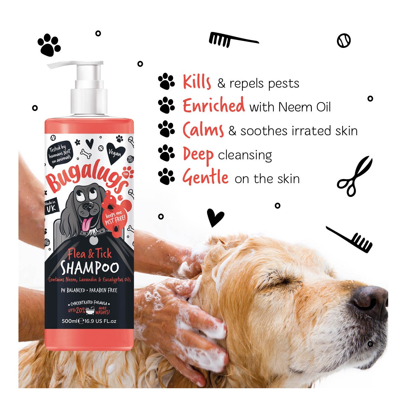 Bugalugs Neemöl – Floh- und Zeckenshampoo für Hunde mit praktischem Pumpdosierer