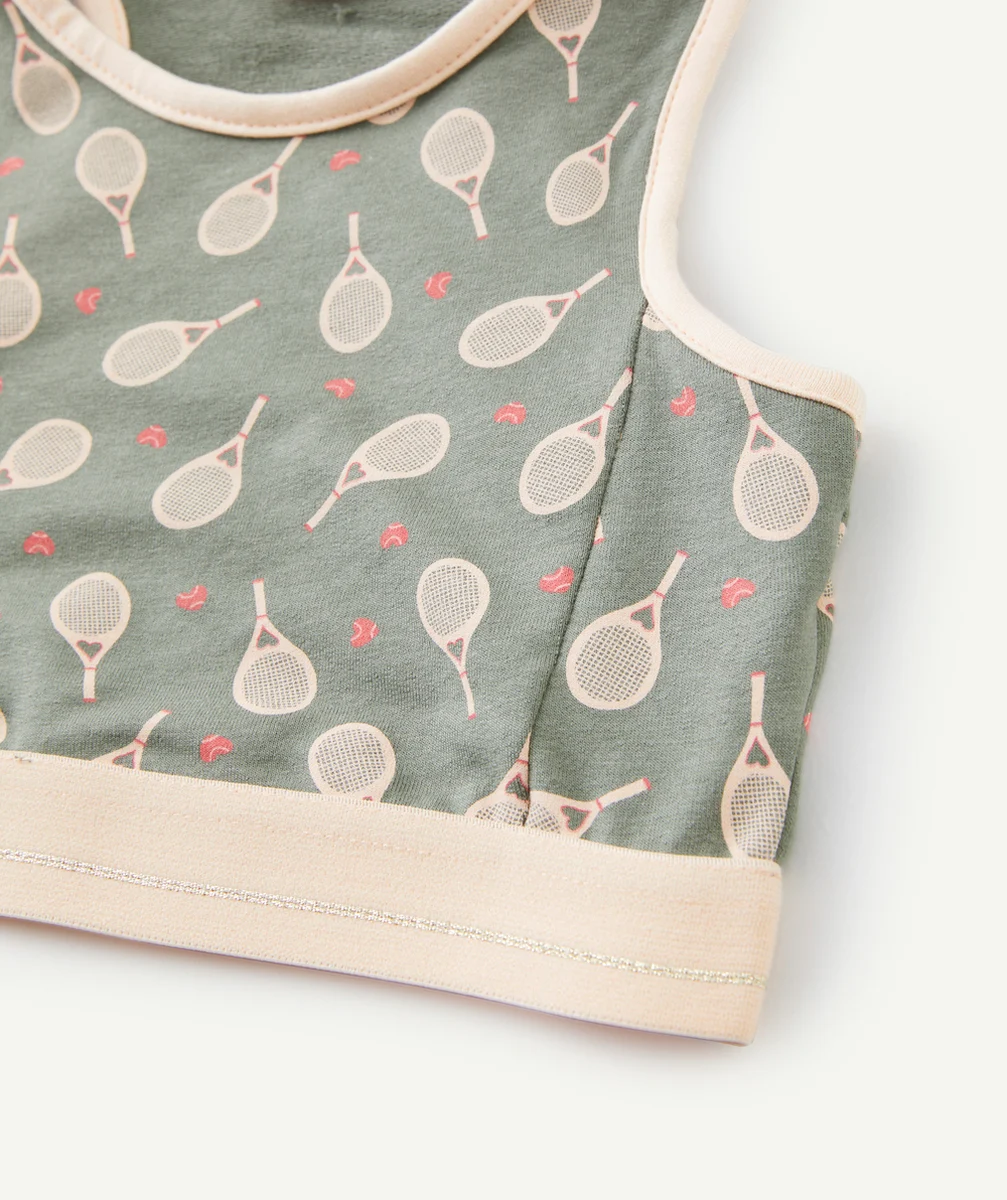 BRASSIÈRE FILLE KAKI ET ROSE PÂLE THÈME TENNIS