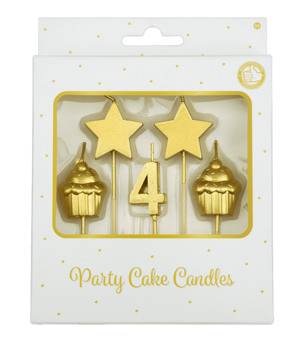 Kaarsjes 4 Jaar Cupcake Goud 17,5cm