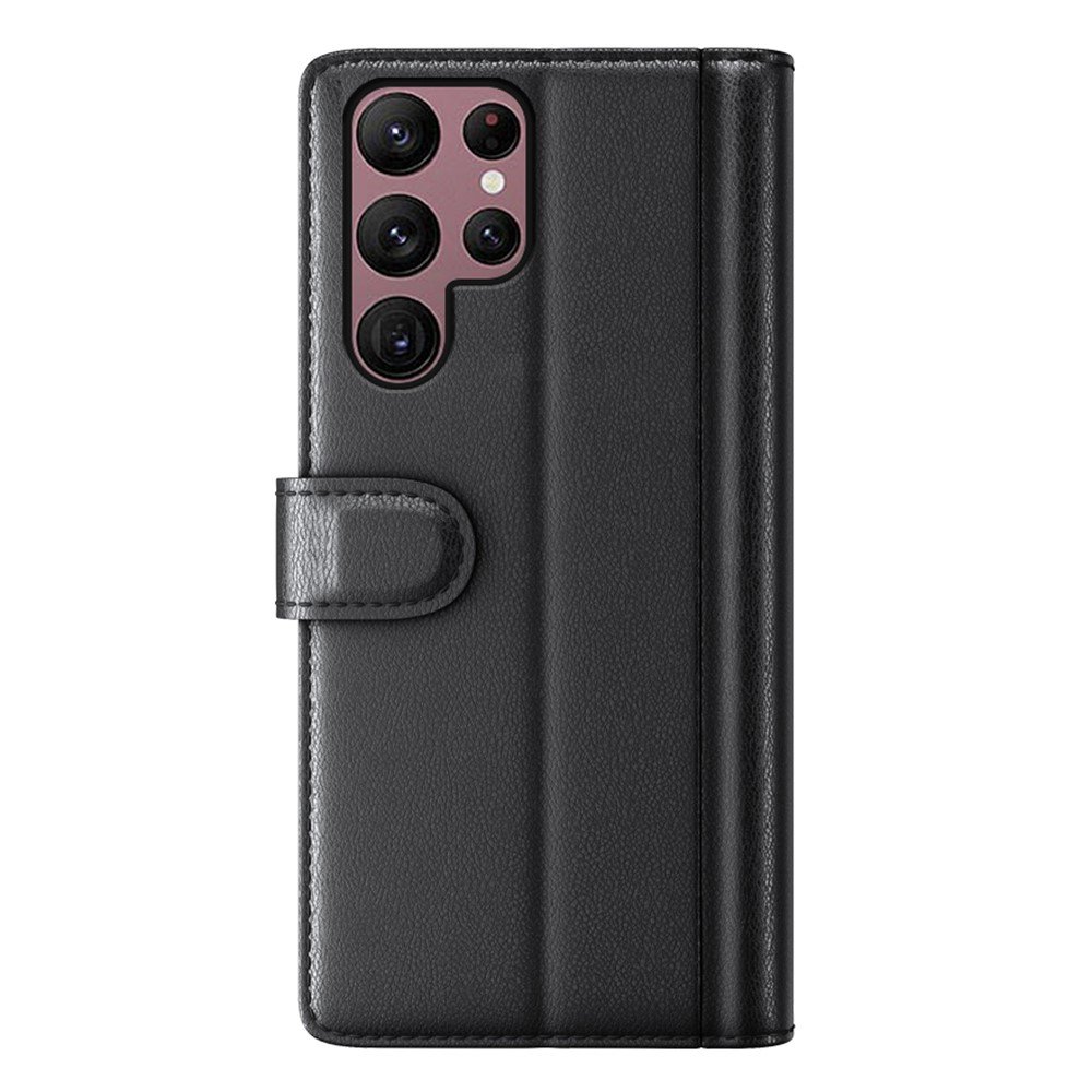Samsung Galaxy S23 Ultra 5G Echtleder Tasche Flip Cover mit Kartenfächer - Schwarz