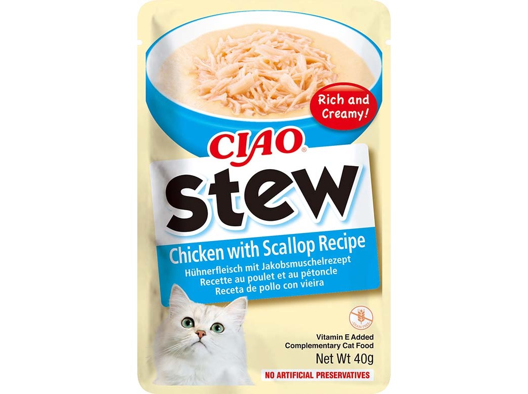 COMIDA HÚMIDA GATO CIAO STEW FRANGO / VIEIRAS 40G