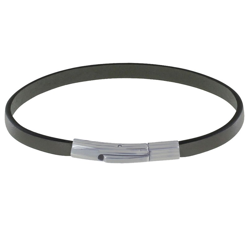 Bracelet Homme Cuir Simple Fermoir Acier Inoxydable - Gris