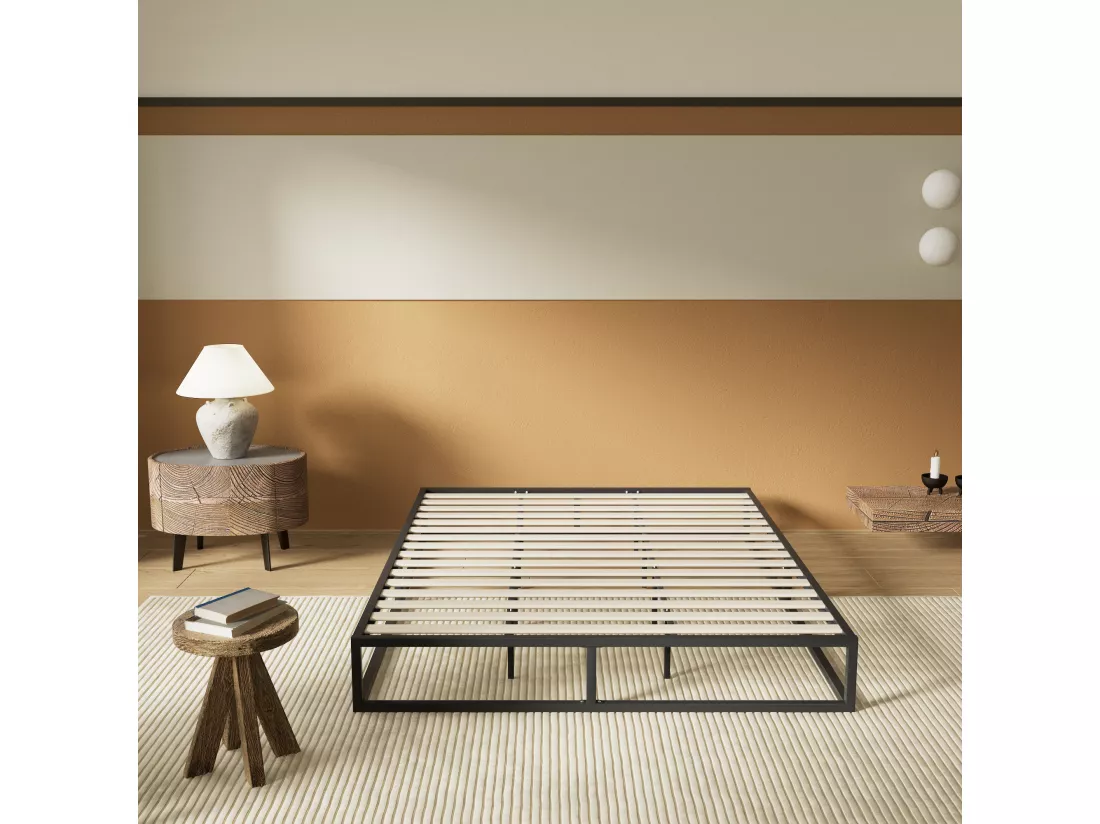 Lit 160x200 cm, cadre en acier, lattes en bois
